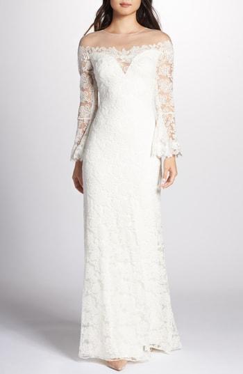 Women's Tadashi Shoji Bell Sleeve Lace Gown - Ivory