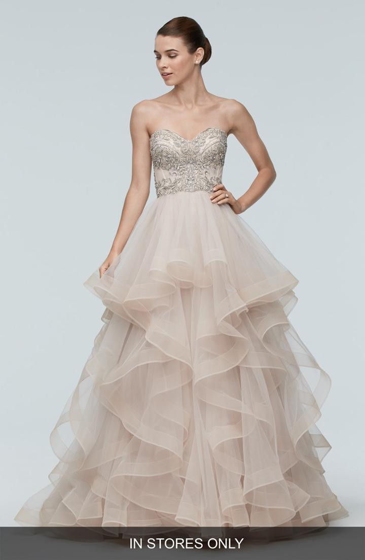 Women's Watters Meri Embellished Strapless Layered Tulle Gown, Size In Store Only - Pink