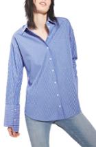 Women's Topshop Deep Cuff Stripe Shirt Us (fits Like 14) - Blue