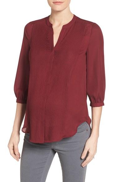 Women's Loyal Hana 'audrey' Maternity/nursing Tuxedo Blouse - Burgundy
