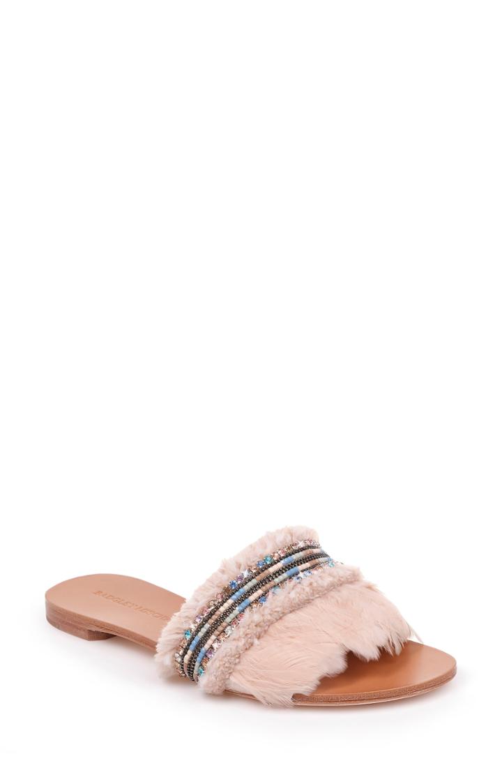 Women's Badgley Mischka Fortune Embellished Slide Sandal .5 M - Beige