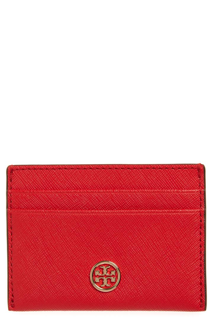 Women's Tory Burch Robinson Leather Card Case - Red