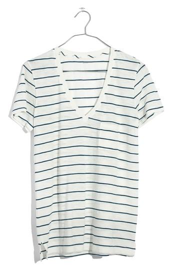 Women's Madewell Whisper Cotton Stripe V-neck Pocket Tee, Size - White