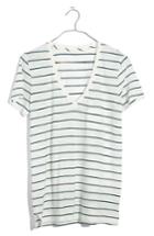 Women's Madewell Whisper Cotton Stripe V-neck Pocket Tee, Size - White