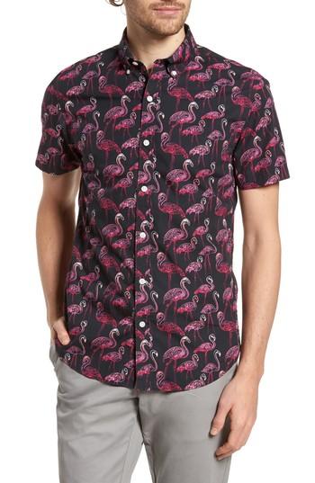 Men's Bonobos Slim Fit Flamingo Print Sport Shirt R - Black