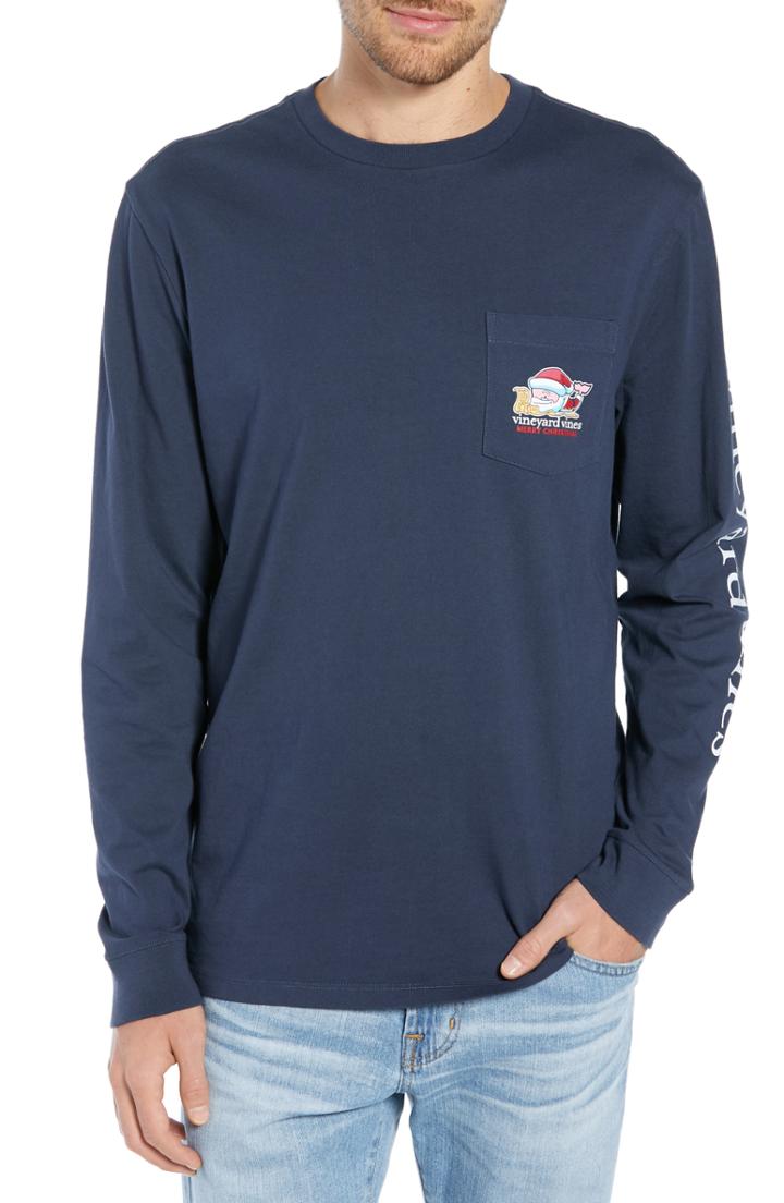 Men's Vineyard Vines Santa Whale Pocket T-shirt - Blue