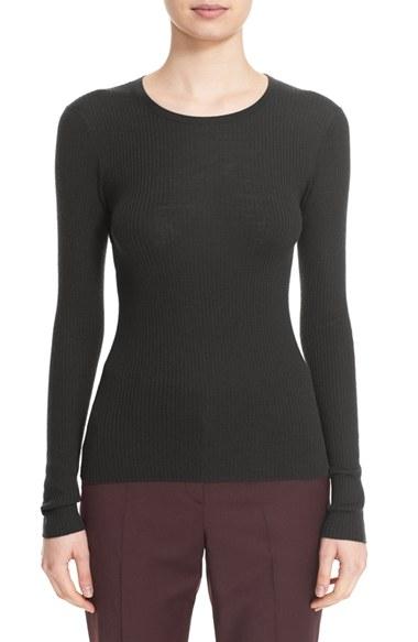Women's Theory 'mirzi' Rib Knit Merino Wool Sweater, Size - Green