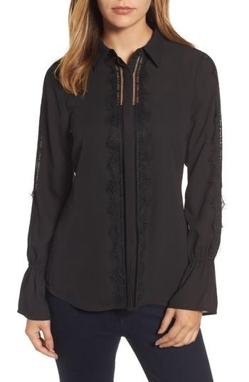 Women's Bobeau Lace Trim Blouse - Black