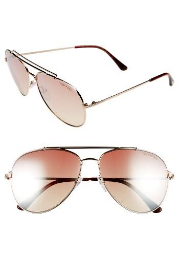 Women's Tom Ford Indiana 60mm Aviator Sunglasses - Rose Gold/ Red/ Silver