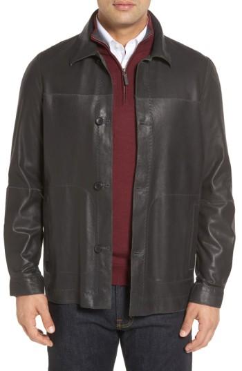 Men's Missani Le Collezioni Vintage Lambskin Leather Reversible Jacket - Black