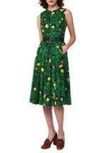 Women's Akris Floral Print Pleated Cotton Dress - Green