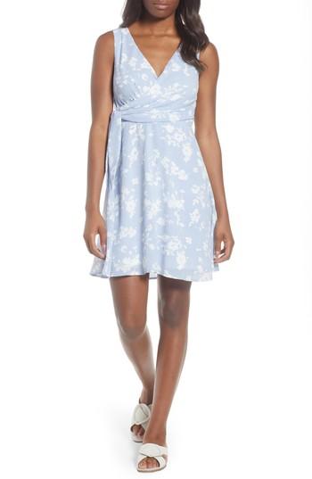Women's Bobeau Surplice Side Tie Fit And Flare Dress - Blue