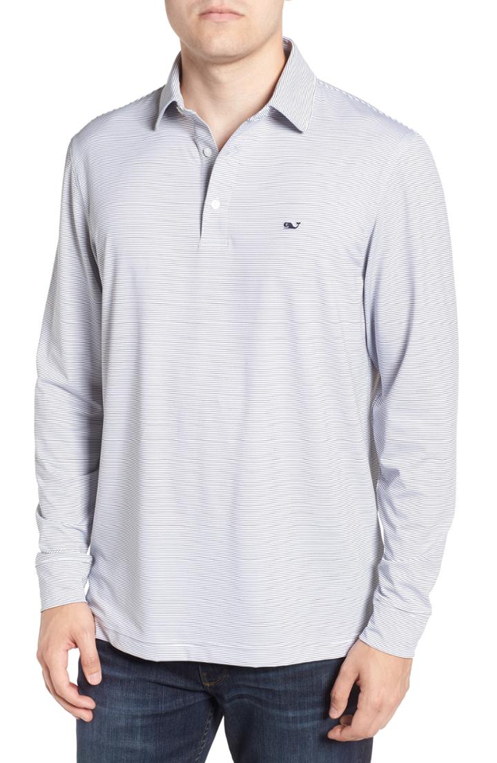 Men's Vineyard Vines Stripe Long Sleeve Fit Polo, Size X-large - White