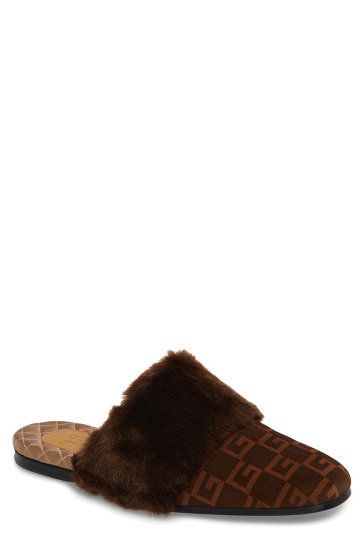 Men's Gucci Square-g Faux Fur Slipper Us / 7uk - Brown