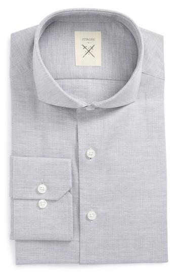 Men's Strong Suit Extra Trim Fit Herringbone Dress Shirt .5r - Grey