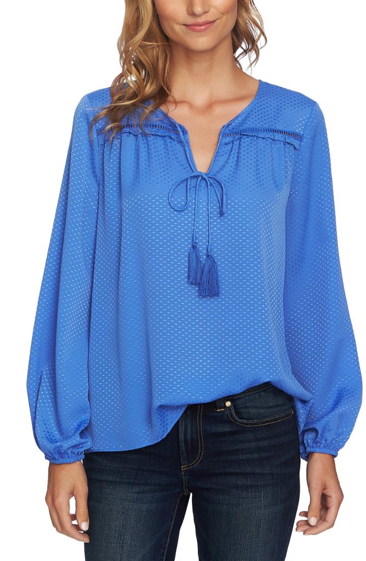 Women's Cece Satin Jacquard Ruffle Top - Blue