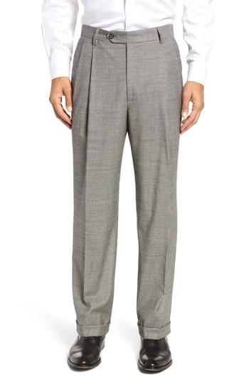 Men's Berle Pleated Stretch Houndstooth Wool Trousers