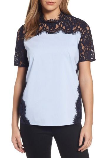 Women's Halogen Lace & Poplin Top - Blue