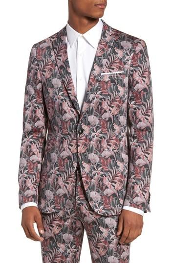 Men's Topman Ultra Skinny Fit Hibiscus Print Suit Jacket R - Pink