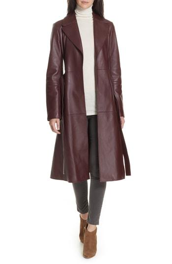 Women's Theory Nappa Leather Trench Coat, Size - Burgundy