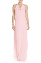 Women's Nouvelle Amsale 'daryl' Ruffle Neck Chiffon Halter Gown - Pink