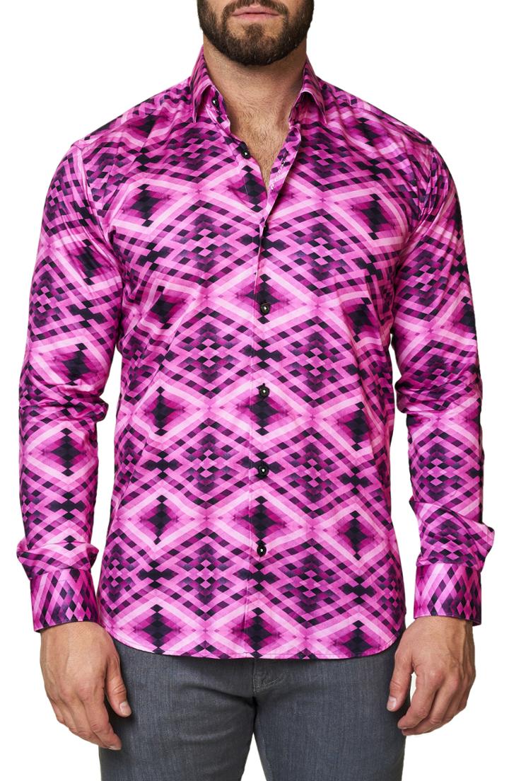 Men's Maceoo Luxor Slim Fit Geo Print Sport Shirt (l) - Pink