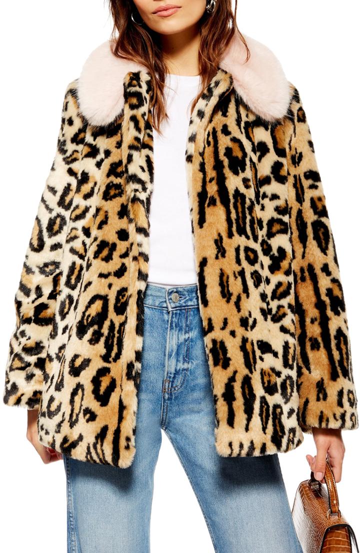 Women's Topshop Zoey Faux Fur Leopard Jacket