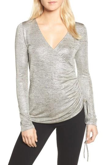 Women's Trouve Ruched Metallic Top, Size - Metallic