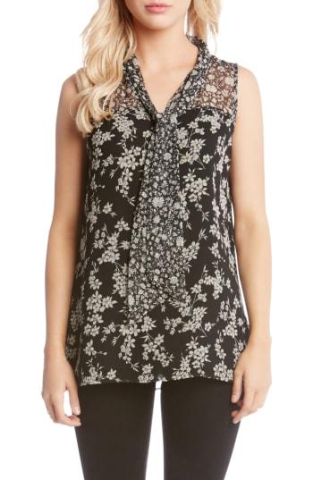 Women's Karen Kane Print Contrast Tie Sleeveless Top - Black
