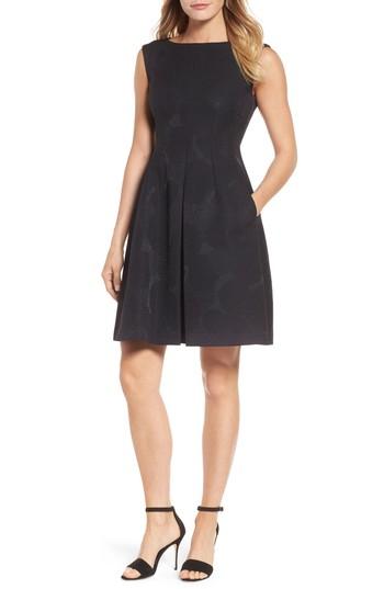 Women's Anne Klein Jacqaurd Fit & Flare Dress - Black