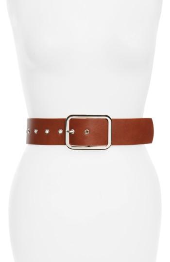 Women's Accessory Collective Grommet Buckle Wide Faux Leather Belt - Cognac/ Silver
