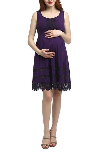 Women's Kimi And Kai Savana Lace Trim Maternity Skater Dress - Purple