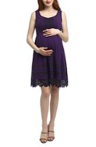 Women's Kimi And Kai Savana Lace Trim Maternity Skater Dress - Purple
