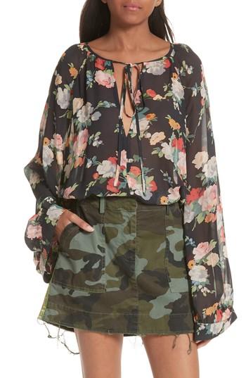 Women's Nili Lotan Acadia Print Silk Blouse - Black