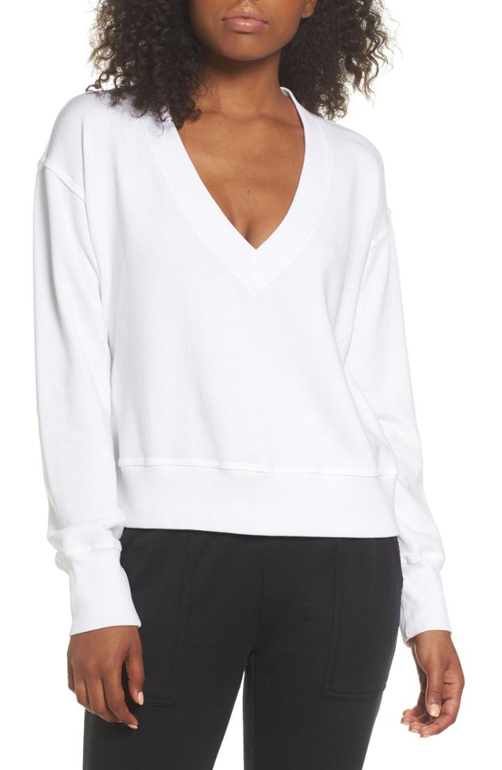 Women's J.crew Tulle Trim V-neck Sweater, Size - Grey