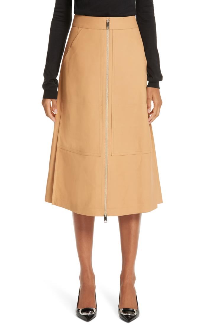 Women's Burberry Lagan Leather Skirt - Beige