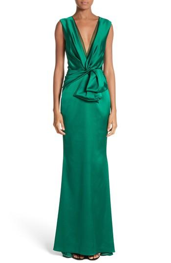 Women's Talbot Runhof Crepe Satin V-neck Gown - Green
