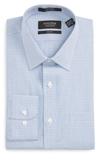 Men's Nordstrom Men's Shop Trim Fit Non-iron Check Dress Shirt .5 34/35 - Blue