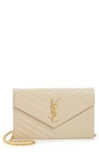 Women's Saint Laurent 'large Monogram' Quilted Leather Wallet On A Chain - Beige