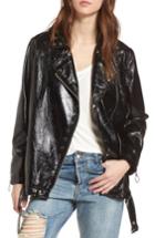 Women's Stone Row Vegan Patent Leather Moto Jacket - Black