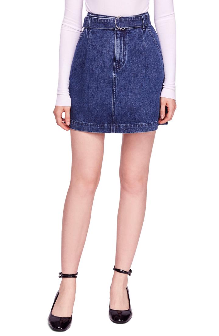 Women's Free People Jade Belted Denim Miniskirt