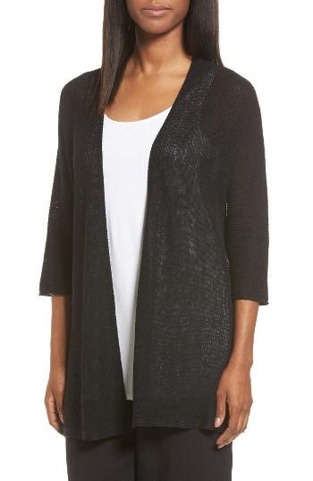 Women's Eileen Fisher Organic Linen Kimono Cardigan, Size - Black