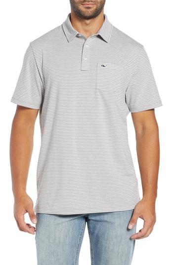 Men's Vineyard Vines Shep Stripe Edgartown Polo Shirt - Grey