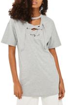 Women's Topshop Lace-up Choker Tunic Top Us (fits Like 2-4) - Grey