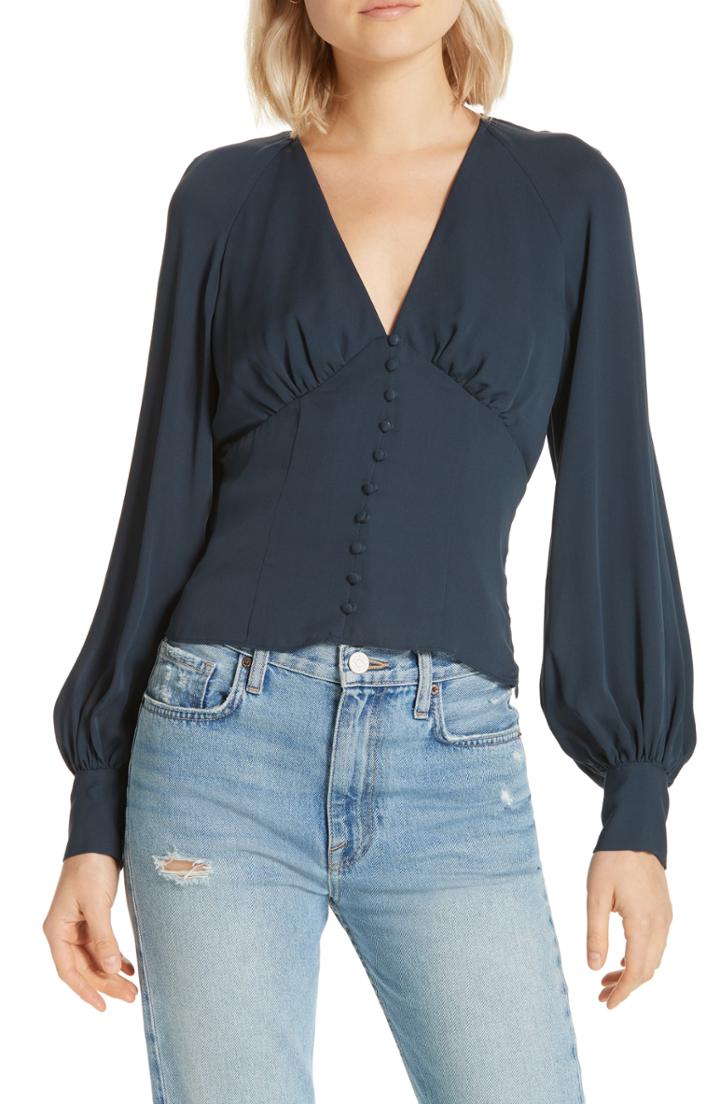 Women's Joie Alurea Button Front Silk Blouse - Blue