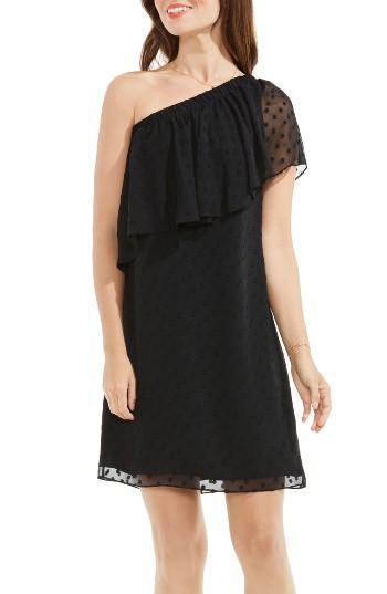 Women's Vince Camuto Dot Jacquard One-shoulder Dress - Black