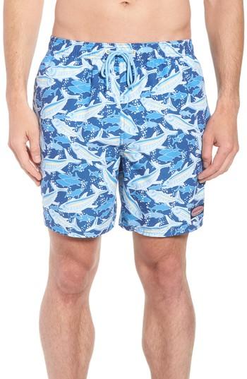 Men's Vineyard Vines Chappy School Of Tuna Swim Trunks, Size - Blue