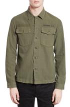 Men's The Kooples Embroidered Abrasion Effect Cotton & Linen Shirt
