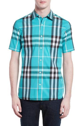 Men's Burberry Brit 'nelson' Trim Fit Short Sleeve Sport Shirt - Green