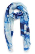 Women's Nordstrom Eyelash Trim Print Cashmere & Silk Wrap, Size - Blue